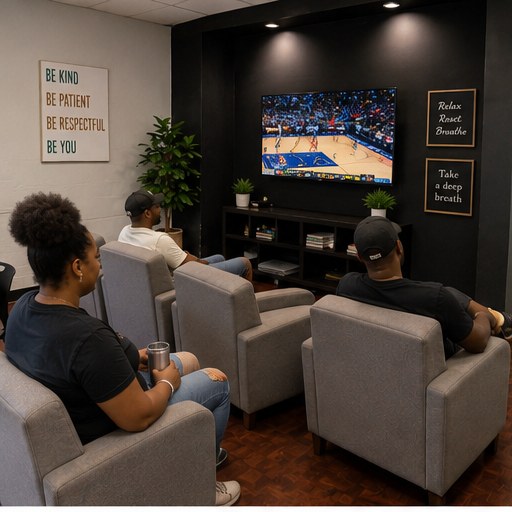 Relaxing together in the community lounge